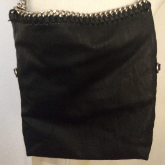 Black Leather Biker Bag w/ chains and rhinestones - Picture 3 of 5